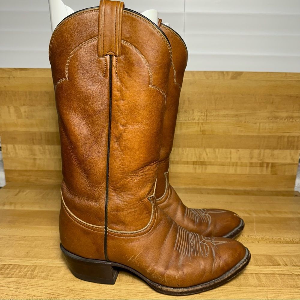 Vintage Tony Lama Leather Cowboy Boots Style 5084‎ Size 9D Men's Brown Western